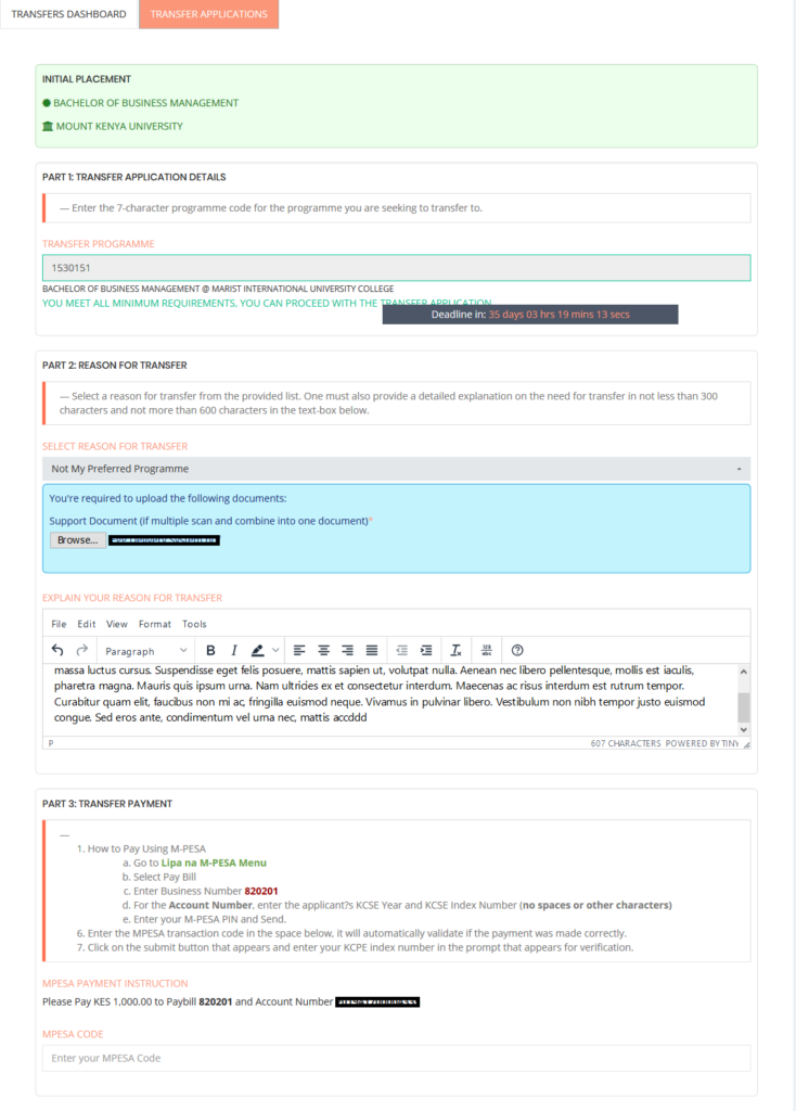 KUCCPS transfer process