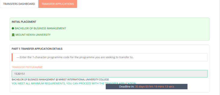 select course for transfer